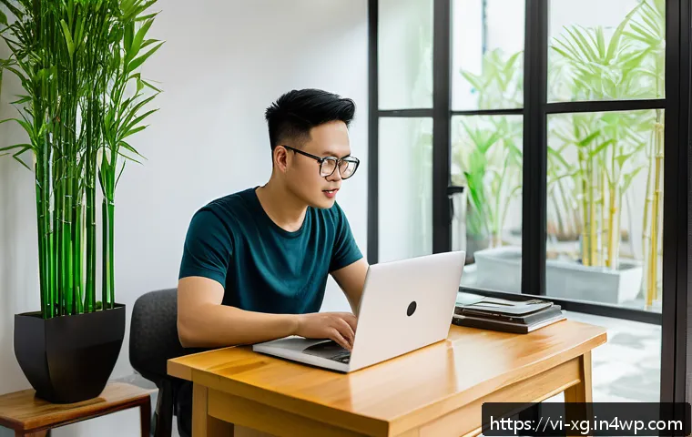 JAMstack으로 빠른 웹사이트 성능을 달성하는 방법 - A modern Vietnamese web developer working in a bright, minimalistic home office with traditional Vie...