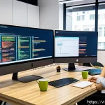 Home 19 JAMstack과 팀 협업을 위한 워크플로우 설정 - A dynamic modern workspace with a diverse Vietnamese software development team collaborating on a JA...